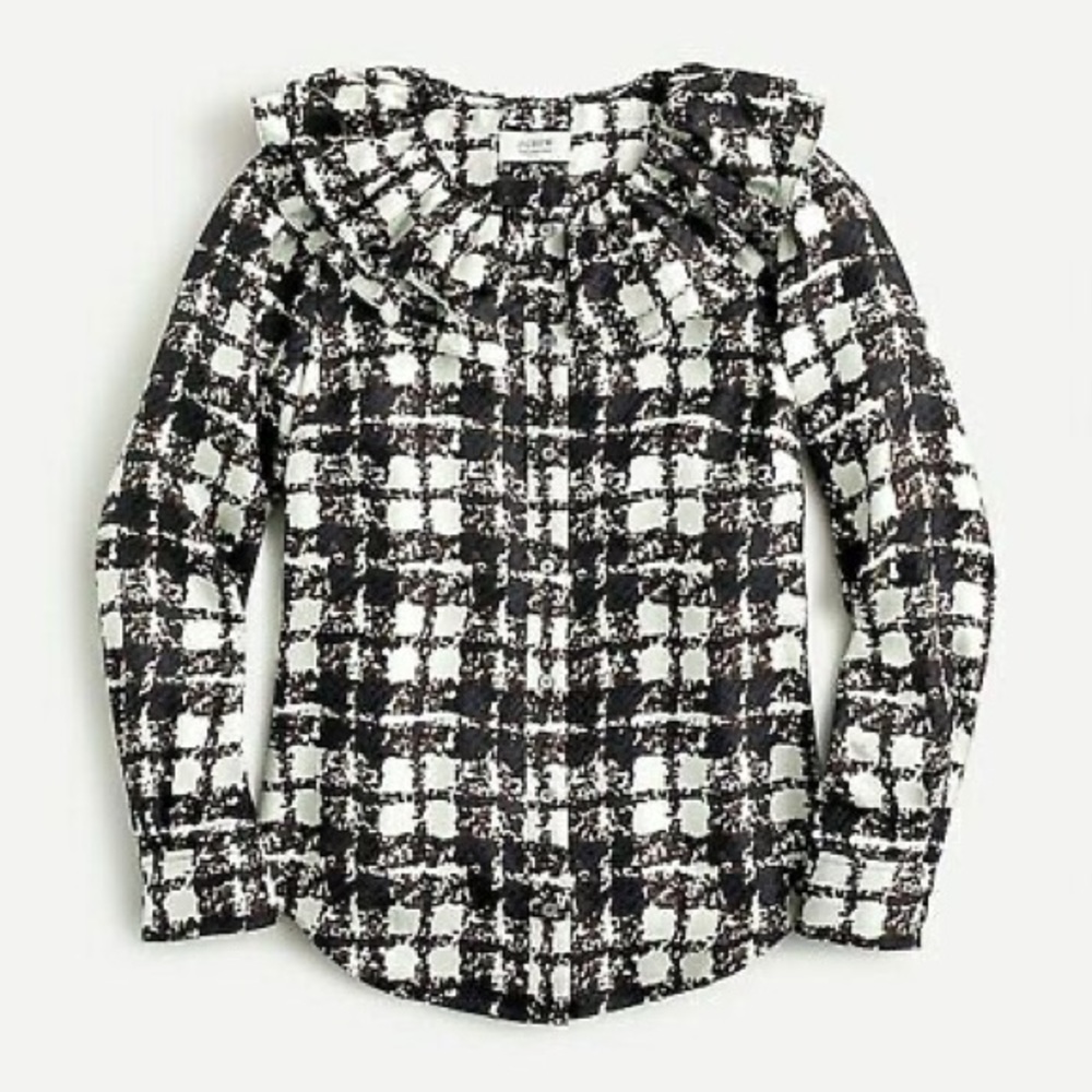J Crew Collection Silk Twill Ruffle Collar Shirt